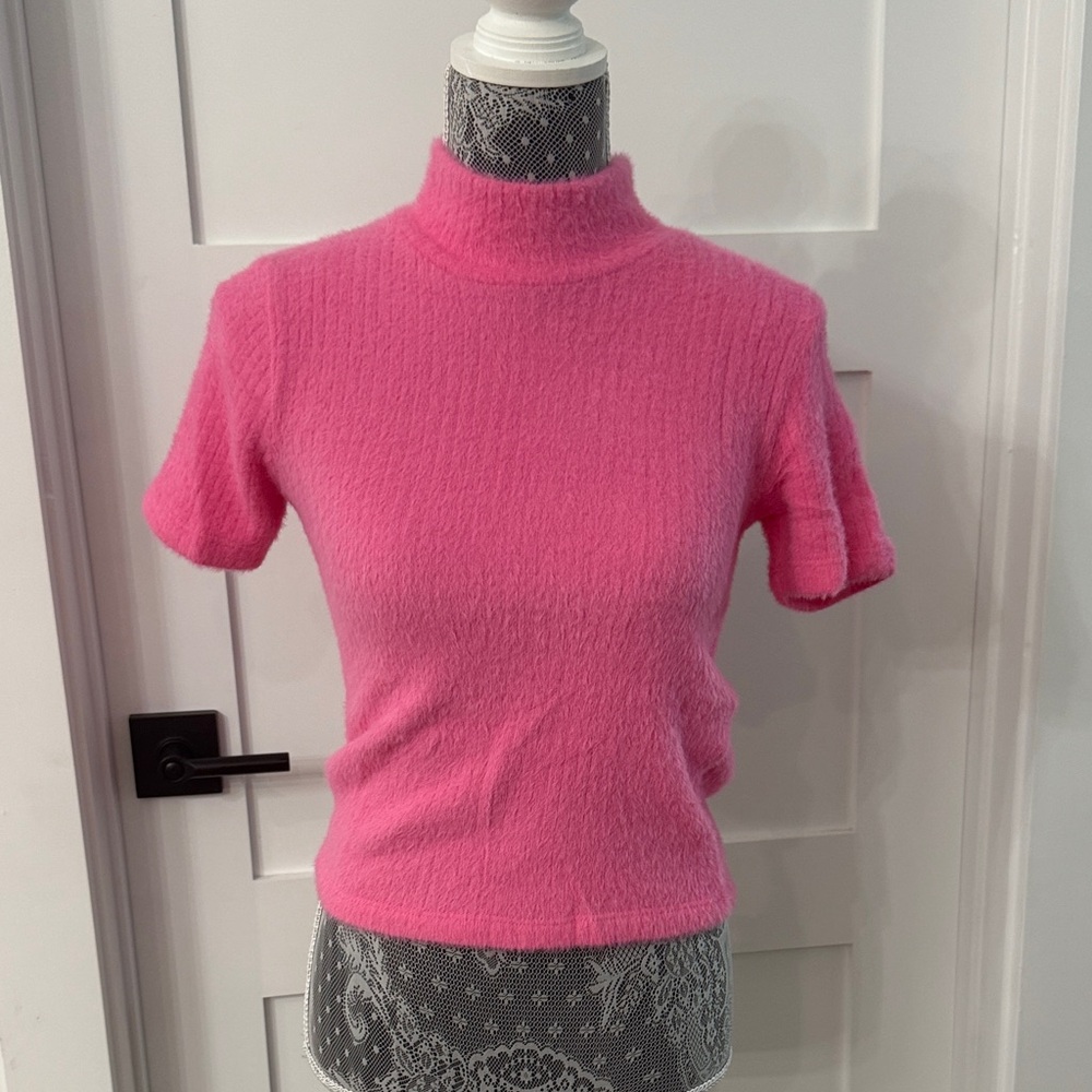Zara Pink Short Sleeve Turtleneck Top